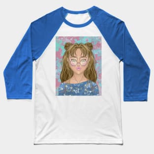 Boho Cute Girl Portrait Art Design Anime Inspired Tee for Whimsical Fashion Baseball T-Shirt